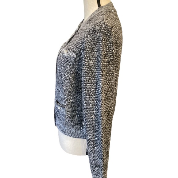 Goelia Wool‎ Blend Sequins Women Cardigan Melange Grey Color, Size 4 Small - Picture 5 of 13